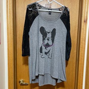 Frenchie or Boston Shirt with Lace Sleeves Torrid Size 1